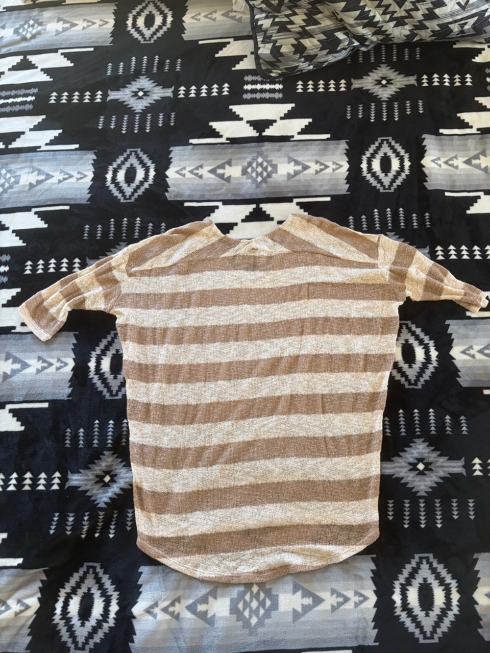Women’s Striped Short-Sleeve Top - Beige & Cream - Picture 2 of 4